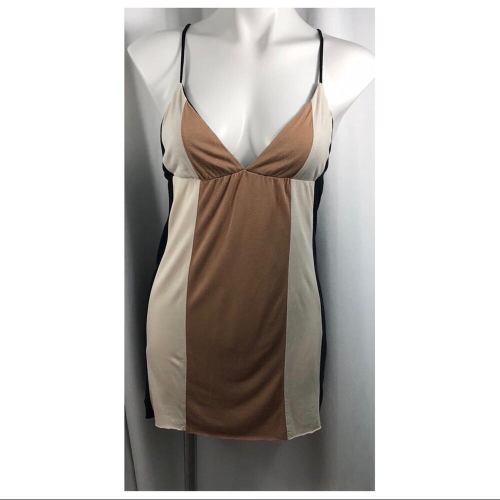 Sweetees Tank Dress Mini Color Block Tan Black White Soft Babydoll